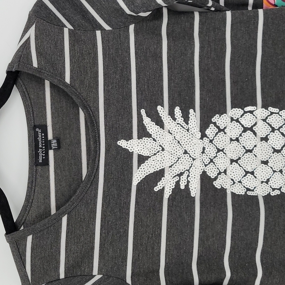 Simply Sothern Dress Pineapple Striped Print Ruffle Hem & Sleeves Relaxed Fit - Picture 2 of 9